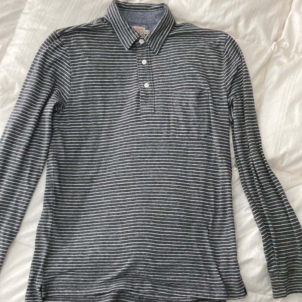 Faherty Polo Shirt Adult Medium Dark Gray Long Sleeve Outdoor Casual Preppy Mens